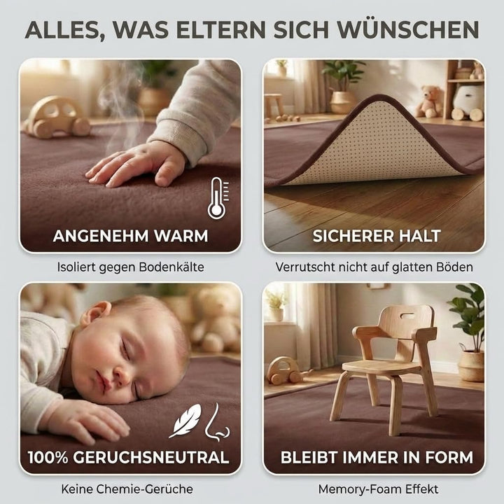 BabybeFun Krabbelmatte Baby - kuschelig weich - 3cm Dicke Spielmatte - schützt vor Stössen - Teppich