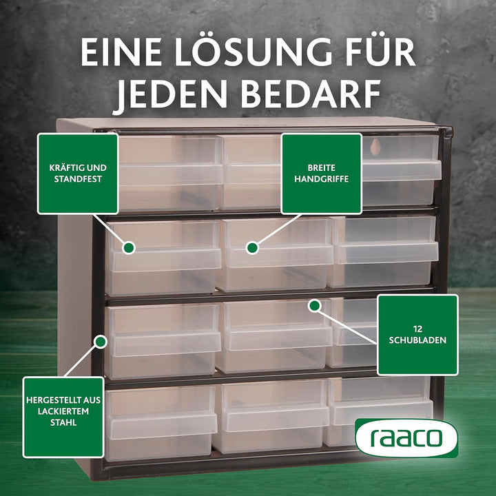 Raaco Kleinteilemagazin C6-12, 13 kg Last, 15 x 30,6 x 28,3 cm, 12 Schubladen, beschichteter Stahl,