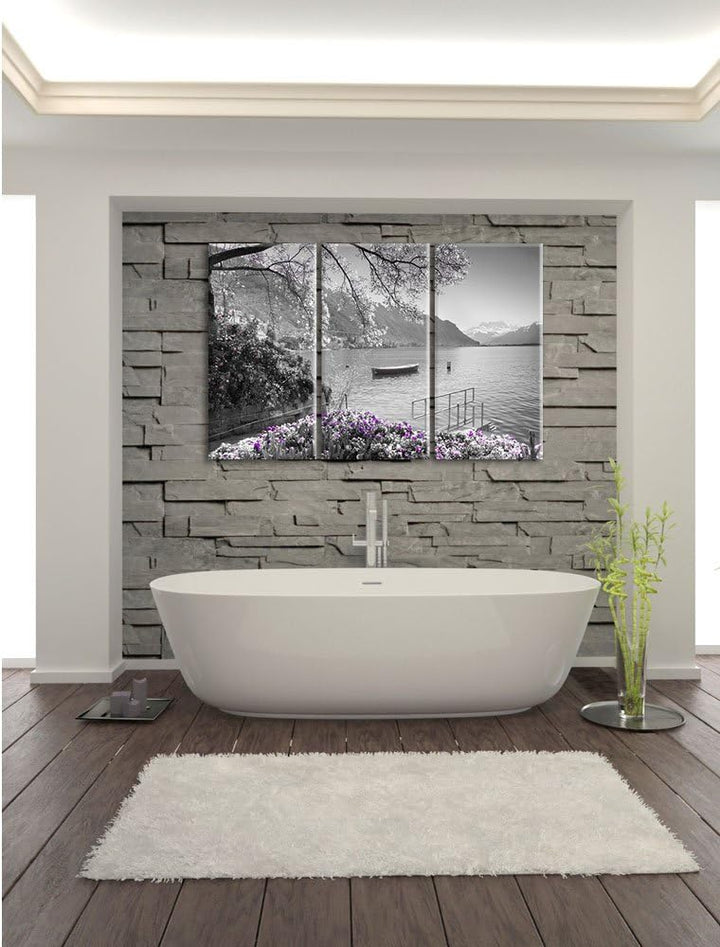 Pixxprint Genfer See im Sonnenschein als Leinwandbild/Grösse: 3 Teilig (120x80 cm) cm/Wandbild/Kunst