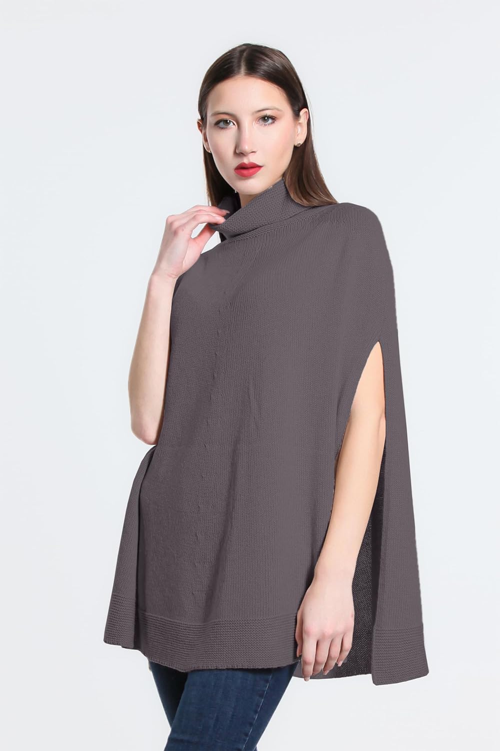 5348 Damen-Strickponcho mit geflochtenem Muster, runder Ausschnitt, weicher Herbst, Einheitsgrösse 8