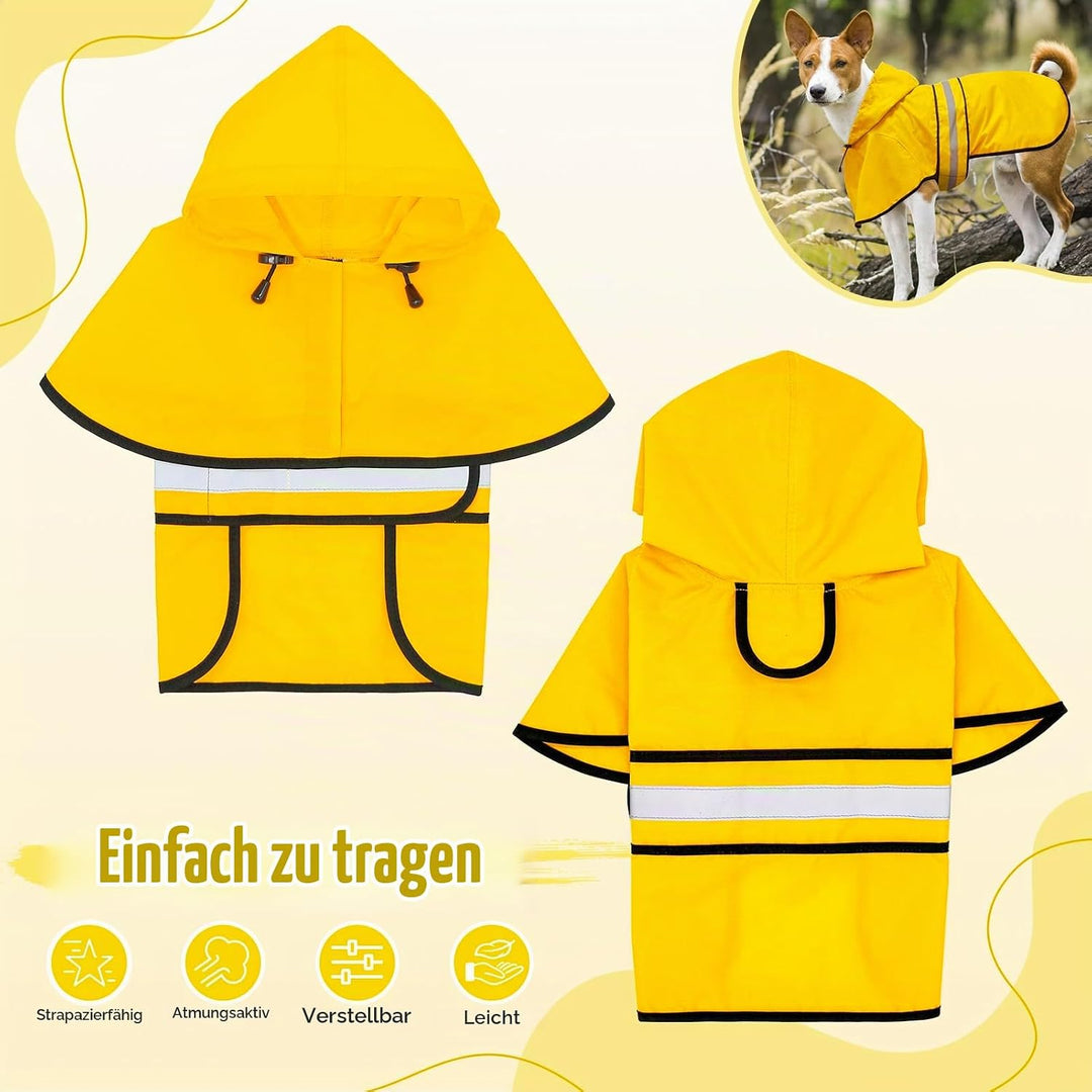 Weesiber Hunderegenmantel, Reflektierender Hund Regenmantel mit Leinenloch, wasserdichte Regenjacke