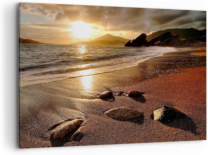 Bilder auf Leinwand 100x70cm Leinwandbild Strand Wolken Abend Küste Gross Wanddeko Bild Schlafzimmer