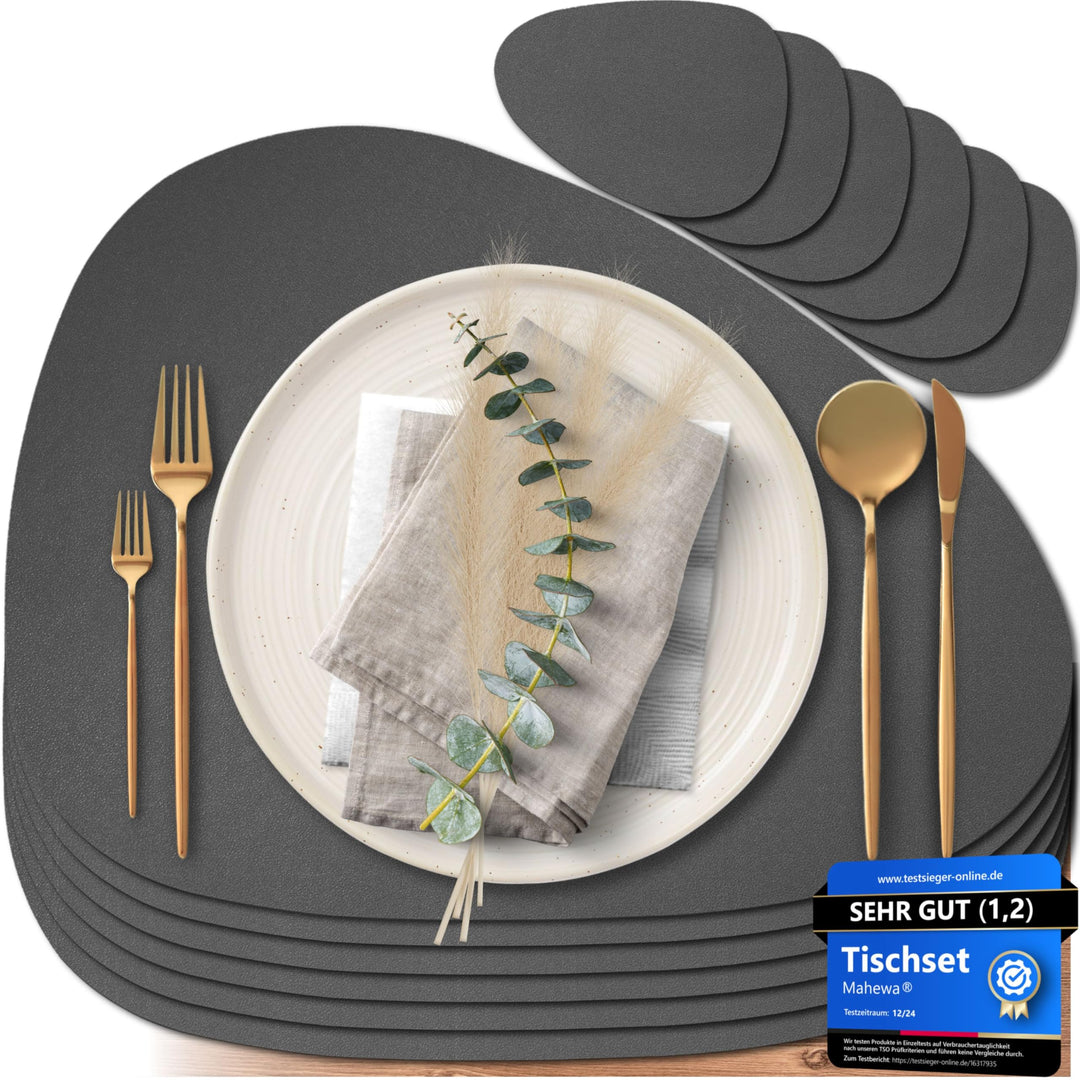 Mahewa® 6er Set Premium Tischset aus Kunstleder - Platzset abwaschbar und wasserdicht - Platzdeckche