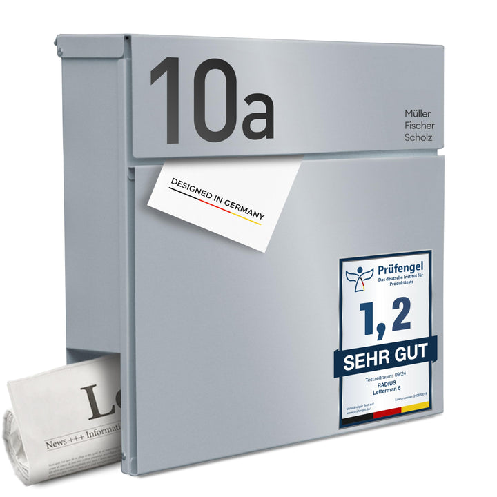 Radius® Designer Briefkasten Edelstahl - Hausnummer & Briefkasten Namensschild personalisiert mit La