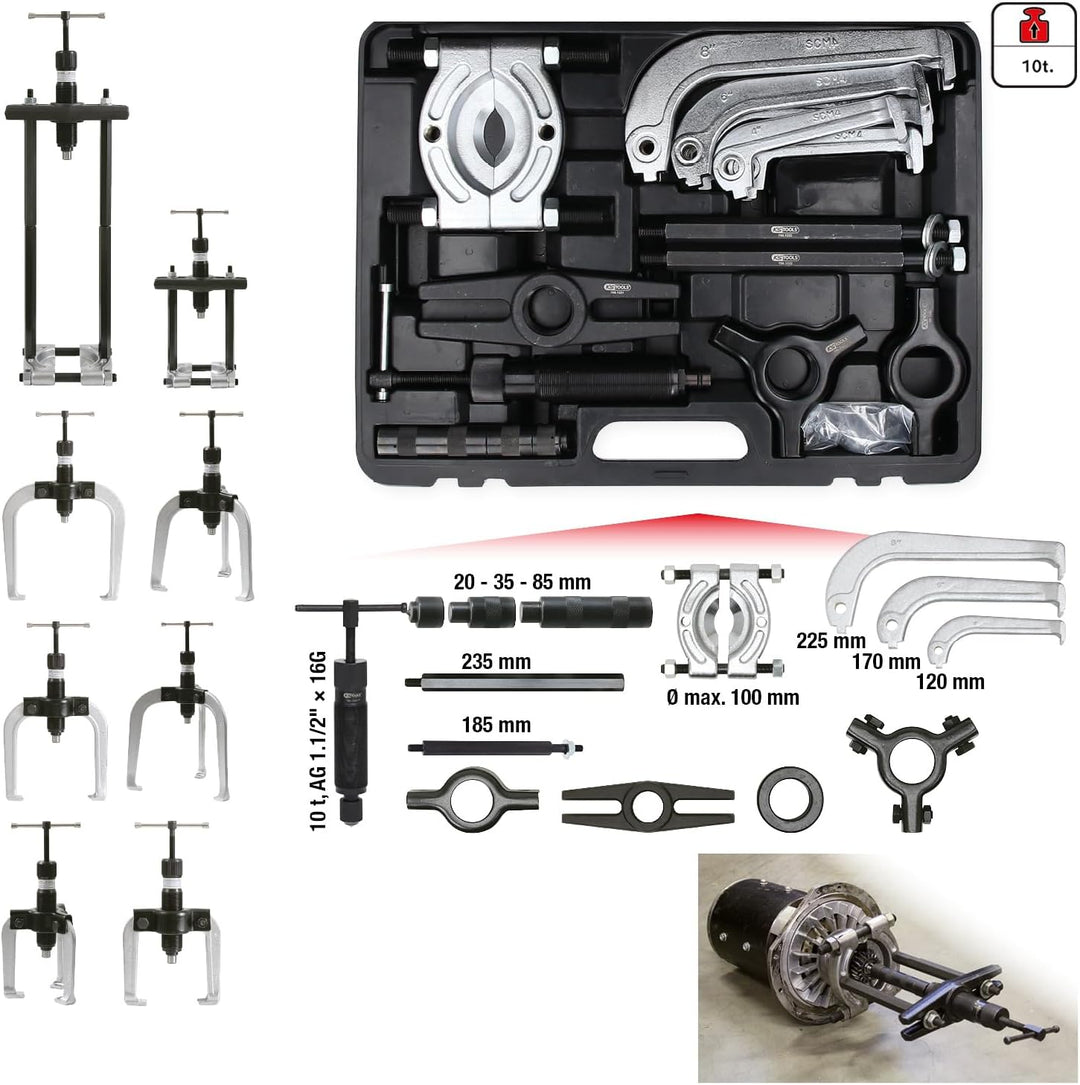 KS Tools 700.1200 Hydraulischer Abziehersatz 2-armig und 3-armig, 22-tlg