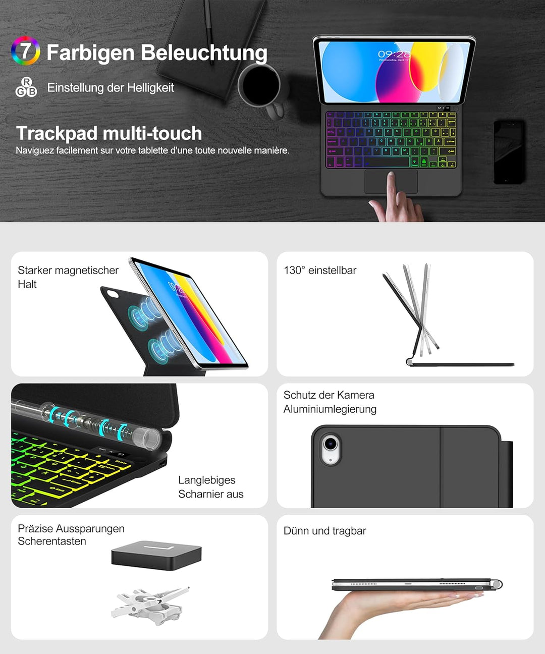 Magic Keyboard für iPad A16 11. Generation & 10. Generation (2025), Schwarz | Magnetische Freischweb