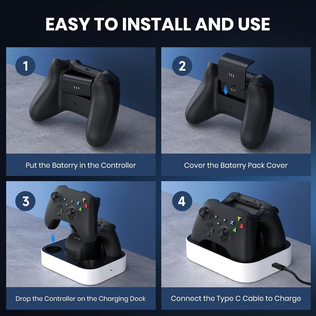 NEWDERY Ladestation für Xbox Wireless Controller, 2 x 1100 mAh wiederaufladbare Akkus für Xbox One/S