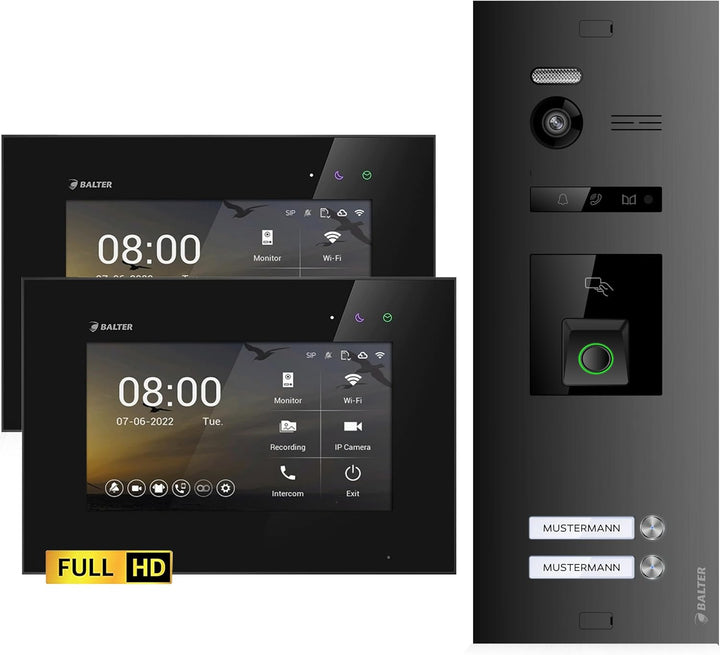 Balter EVO-HD Video Türsprechanlage mit Fingerprint, Video Türklingel, 2 Familienhaus, 1x 7 Zoll Mon