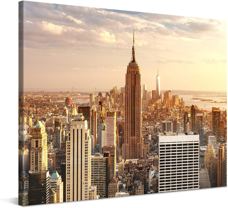 PICANOVA – Bild auf Leinwand Manhattan Empire State Building 100x75cm – Leinwandbild – Premium Leinw