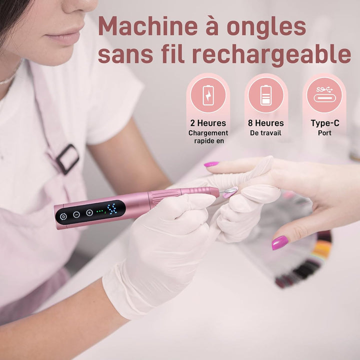 Nagelfräser Kabellos 11 in 1 Kit, 35000RPM Cordless Nail Drill Machine, Professionelle Acryl Gel Ele