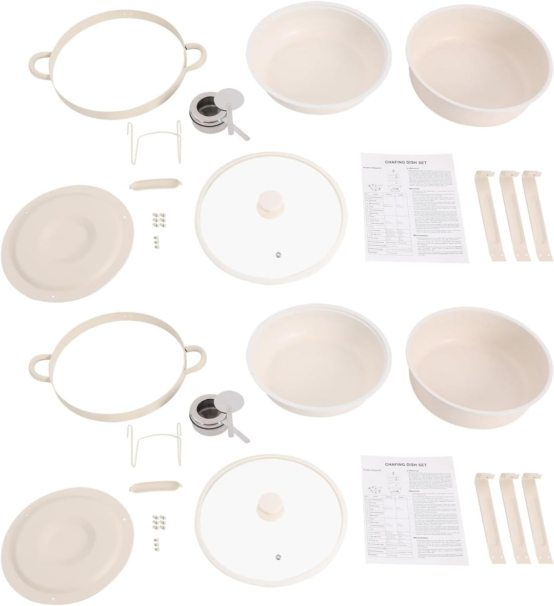 2er Warmhaltebehälter Essen, 5L Rund Edelstahl Chafing Dish Set mit Glasdeckel, Kalt &amp; Heiss Stapelb
