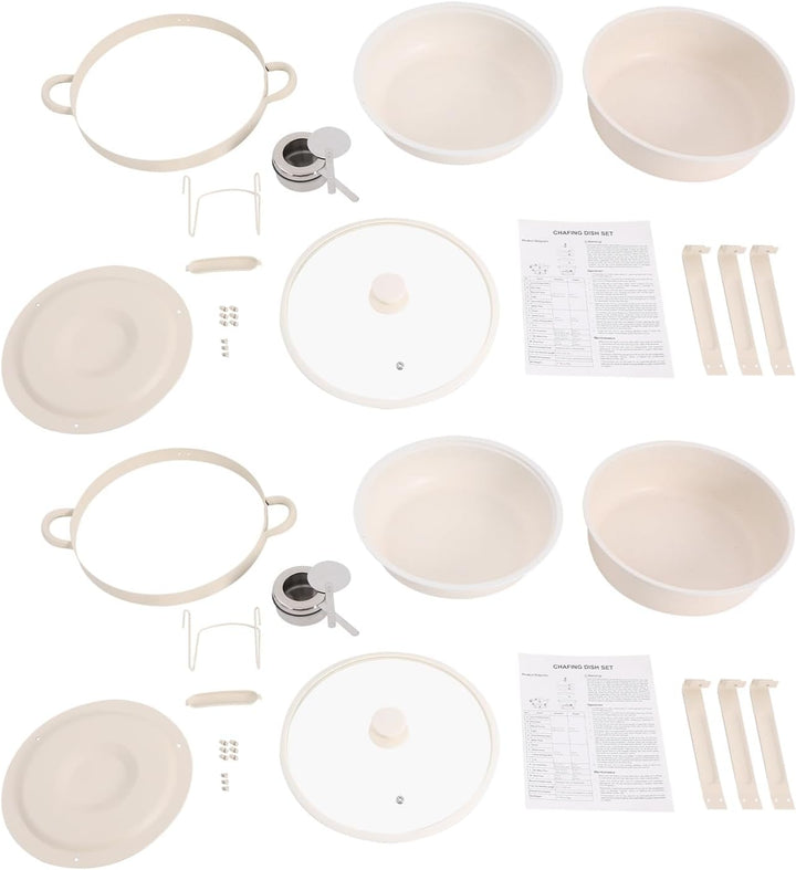 2er Warmhaltebehälter Essen, 5L Rund Edelstahl Chafing Dish Set mit Glasdeckel, Kalt &amp; Heiss Stapelb