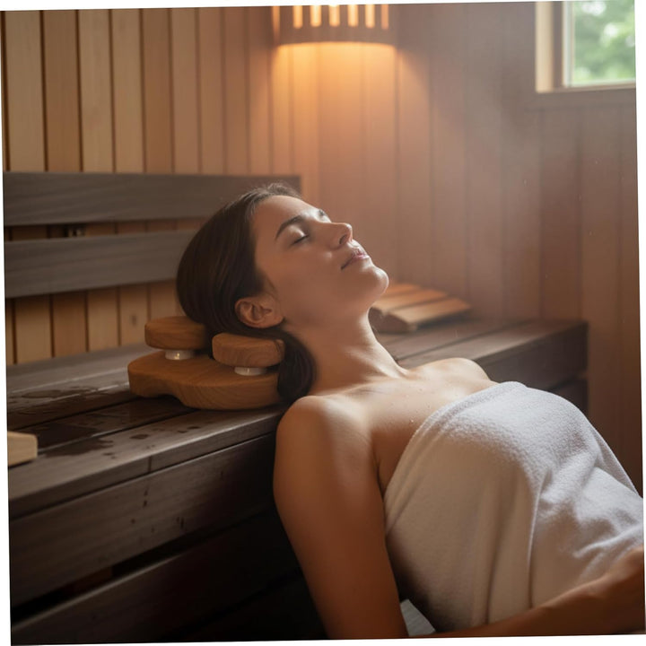 Saunakissen, Sauna-Kopfstütze aus Holz mit drehbarem Design zur Nackenstütze, ergonomisches Nackenki