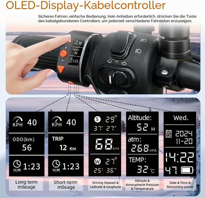 VSYSTO WiFi Motorrad Kamera, OLED Kabelcontroller, GPS, ODO Berechnung, wasserdicht HD 1080P 150 ° W