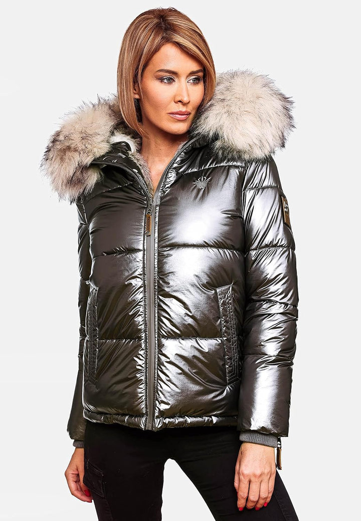 Navahoo Damen Winterjacke Steppjacke warm mit Kunstfellkapuze Tikunaa XS-XL XL Anthracite, XL Anthra