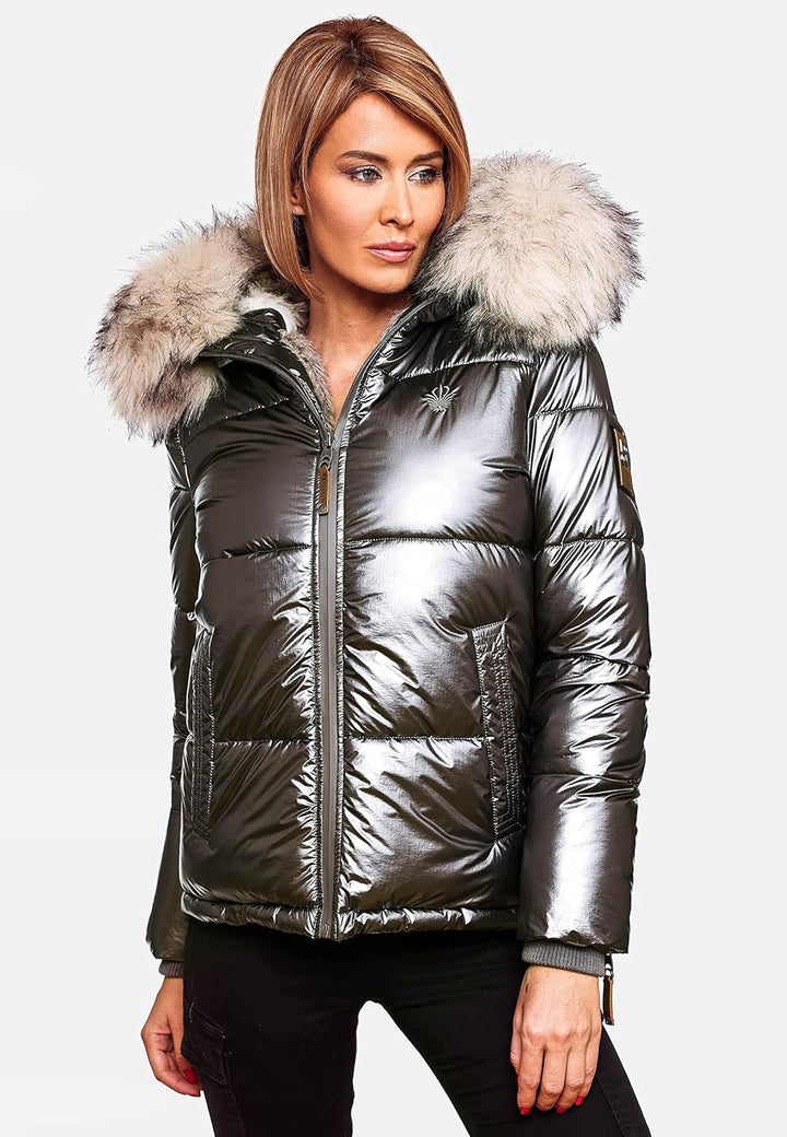 Navahoo Damen Winterjacke Steppjacke warm mit Kunstfellkapuze Tikunaa XS-XL XL Anthracite, XL Anthra