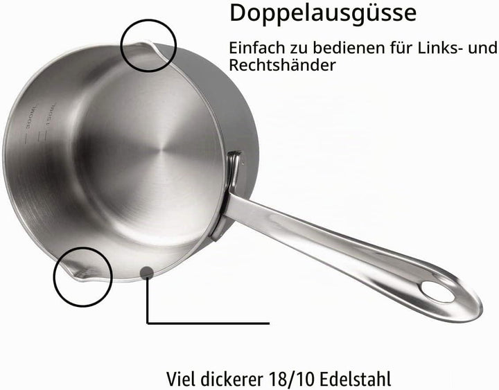 IMEEA 300ml Milchtopf 18/10 Edelstahl Schmelztopf Mokkakanne für Butter Schokolade Mini Topf 0.3 Lit