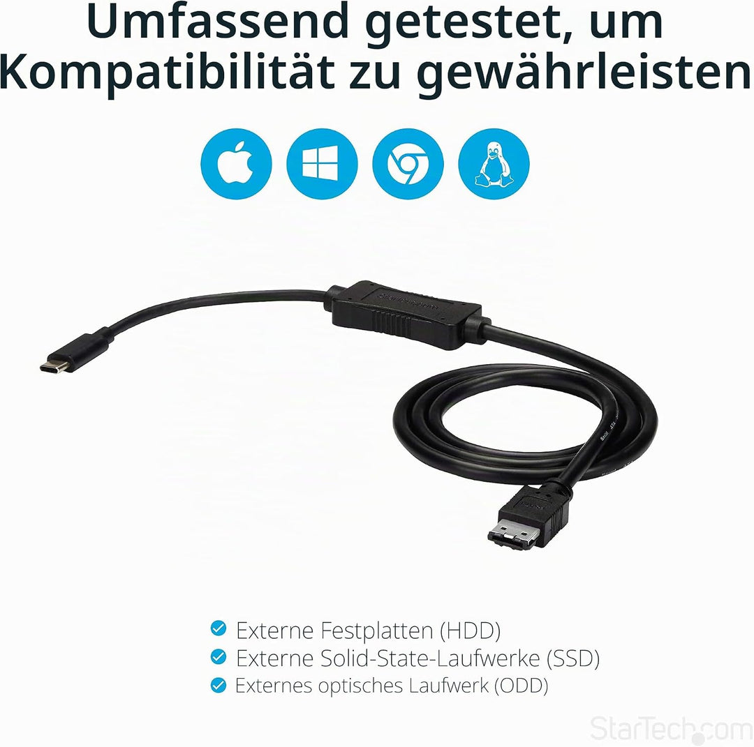 StarTech.com USB-C auf eSATA Kabel - Für externe Speichergeräte mit HDD / SDD / ODD - USB 3.0 zu eSA