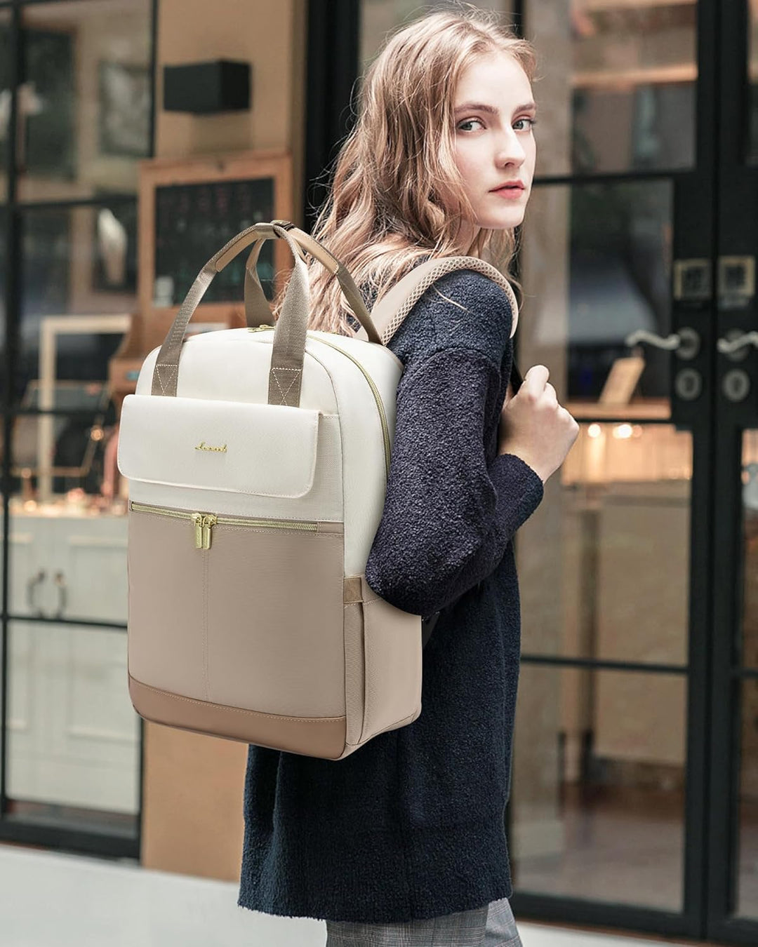 LOVEVOOK Rucksack Damen Gross, 17 Zoll Laptop Schulrucksack Teenager mit Laptopfach, Elegant Reiseru