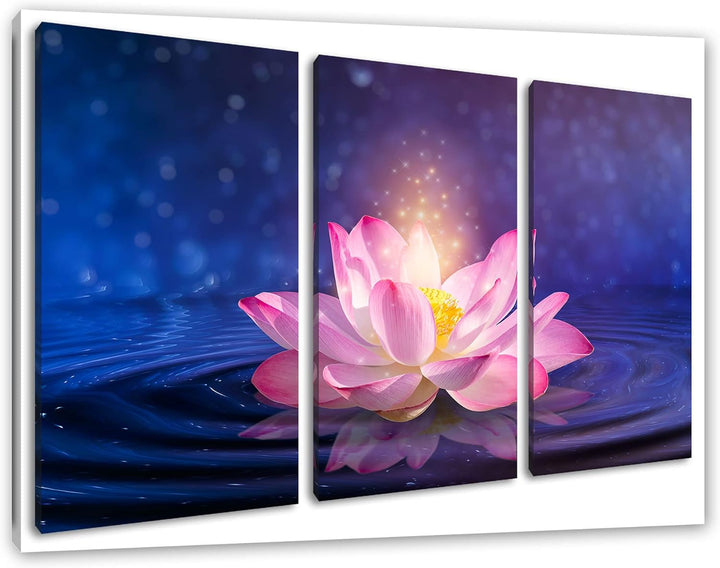 pinker Lotus im Wasserals Leinwandbild 3 teilig | Grösse: 120x80 cm | Wandbild | Kunstdruck | fertig