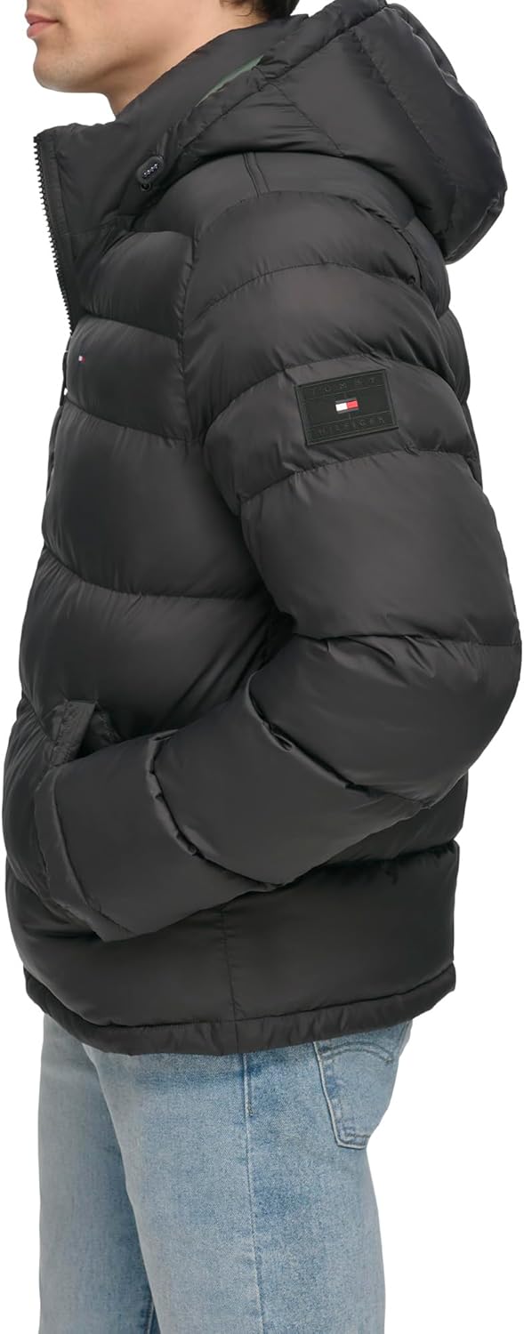 Tommy Hilfiger Herren Klassische Kapuzenjacke (Normale Grössen) Daunenalternative Mantel XXL Schwarz