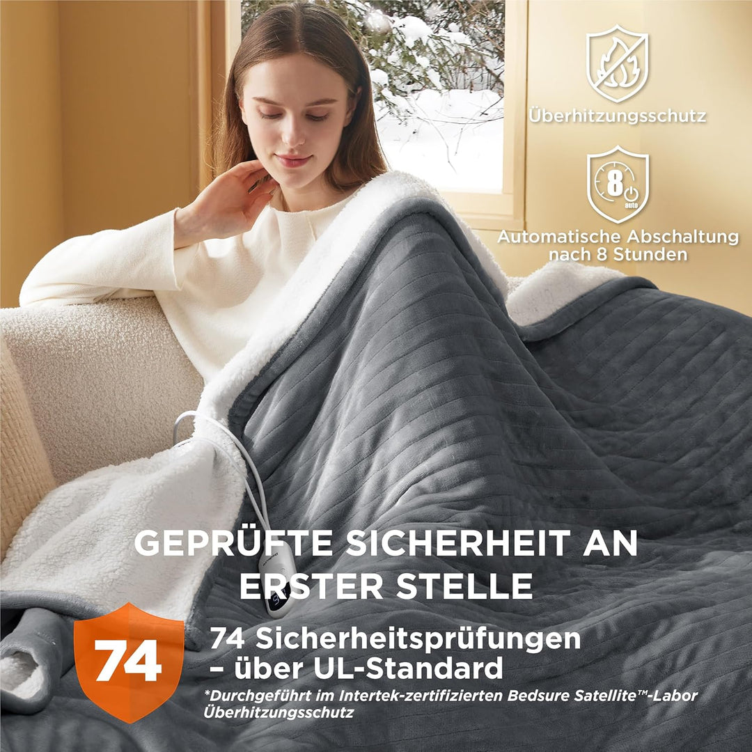 BEDSURE Heizdecke mit Abschaltautomatik 180x200cm - Wärmedecke mit 6 Heizstufen & 10 Stunden Timer,