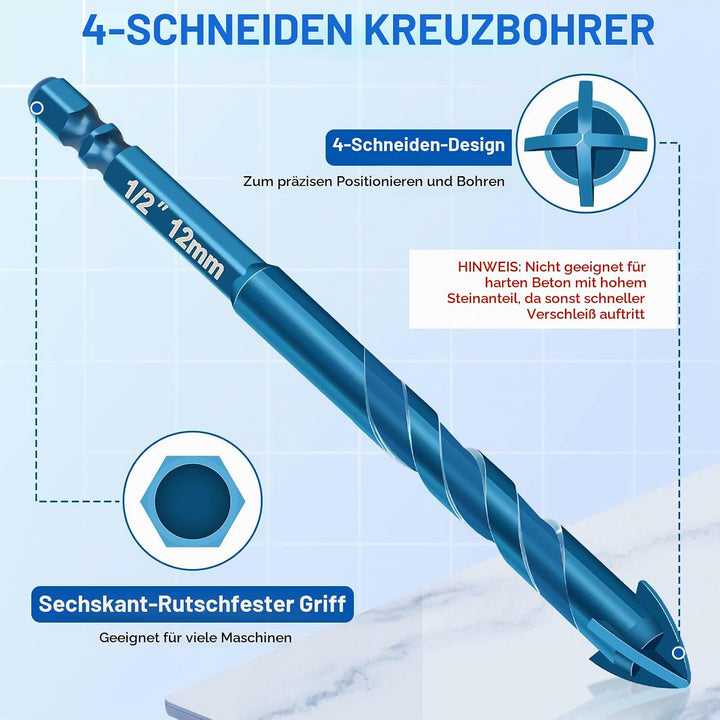 Diamant Fliesenbohrer 6mm, 4 Stück M14 Fliesenbohrer 6/8/10/12mm + 6 Stück M6 Sechskantschaft Diaman