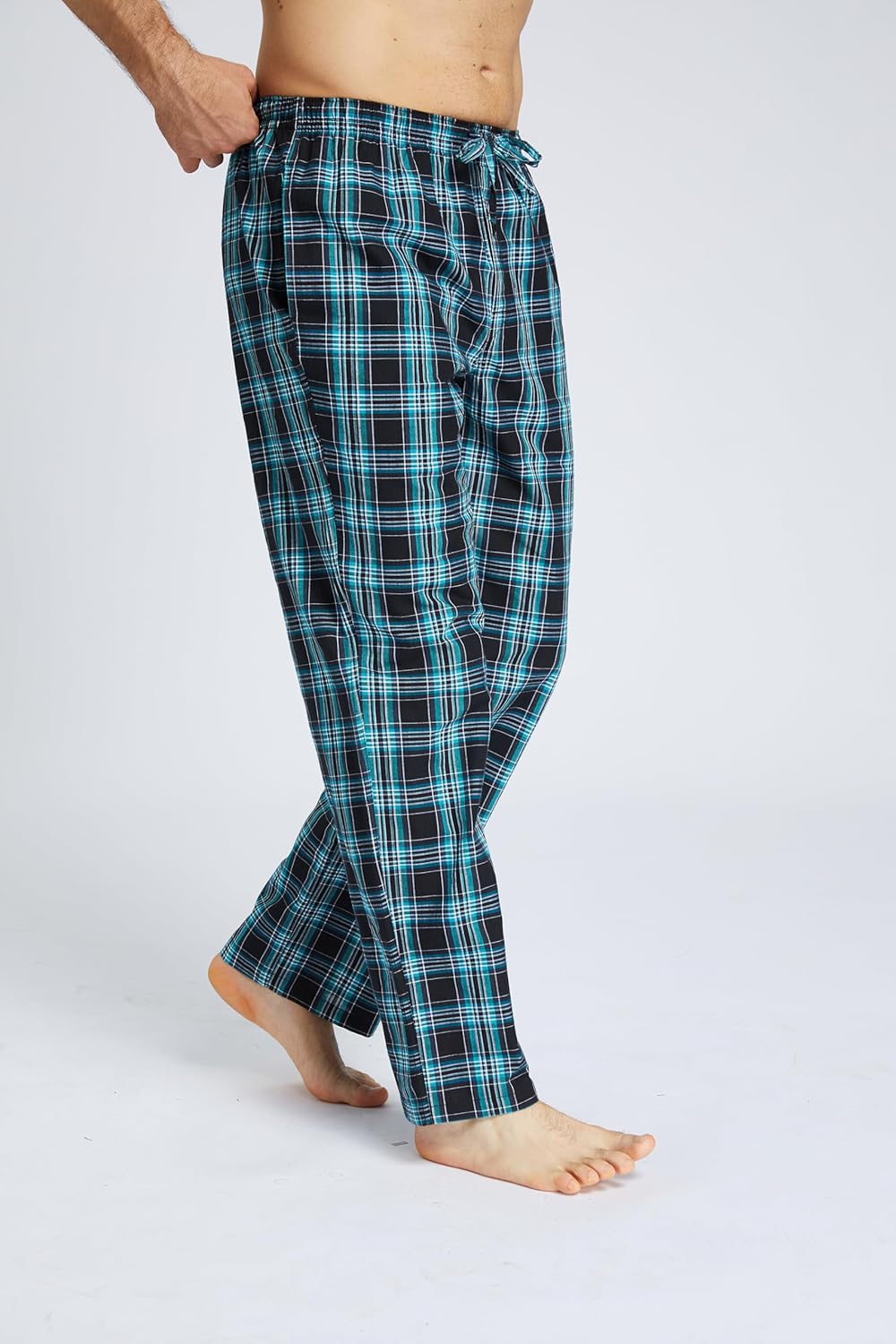 Jveyvth Herren 100% Baumwolle Pyjamahose, Gewebte kariert Schlafhose Loungewear Pyjama Hose mit Tasc