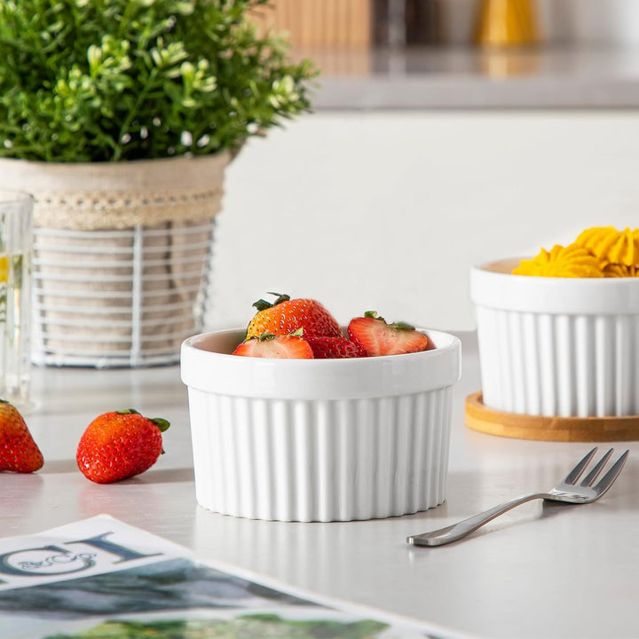 vancasso RAMEKINS 320ml Soufflé Förmchen Set von 6, Ø10,6cm Creme Brulee Schälchen Backofen sicher,