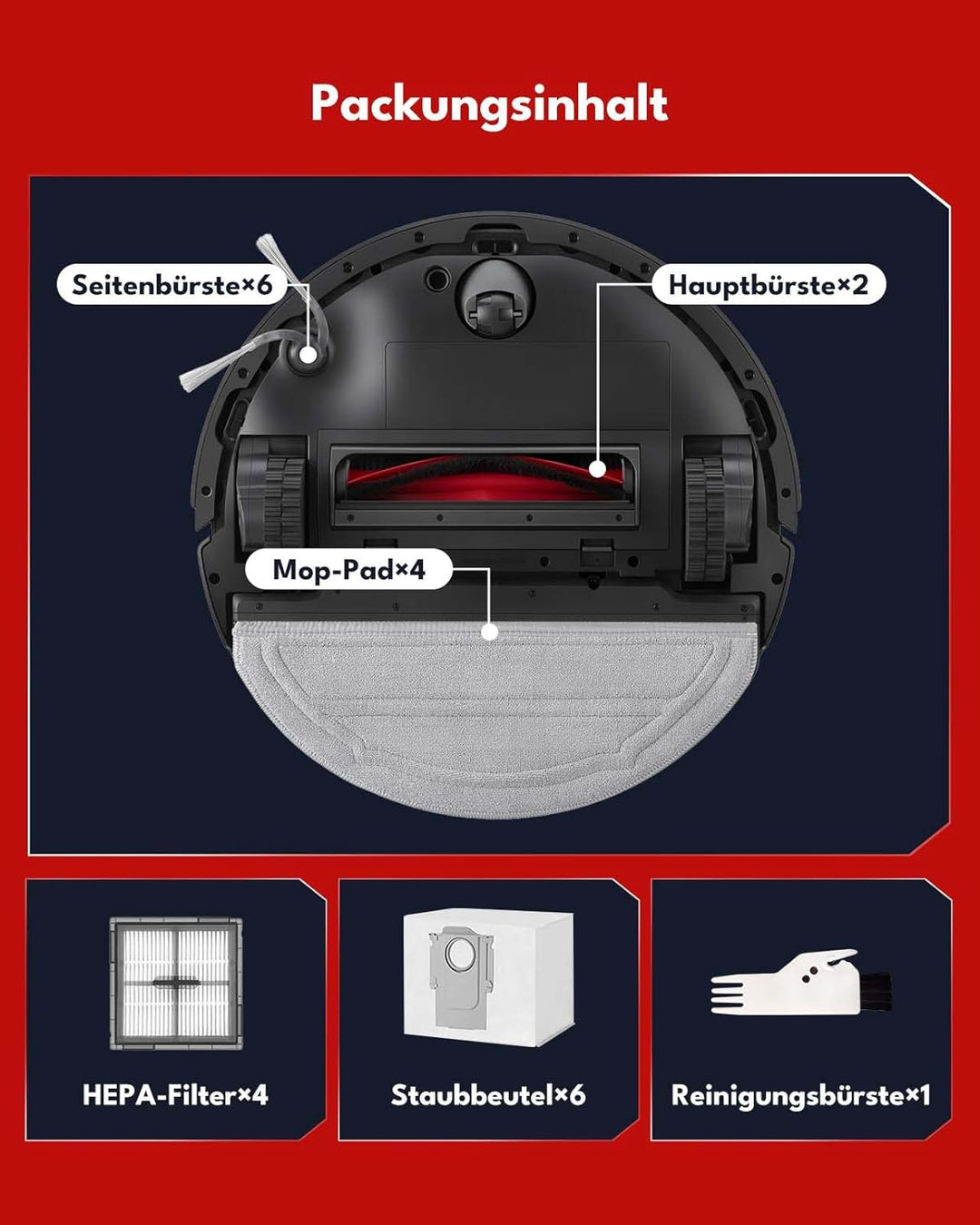 24 Stück Ersatzteile Set für Roborock Q10 S5+ Robot Staubsauger, Zubehörsets mit 2 Hauptbürste, 6 Se