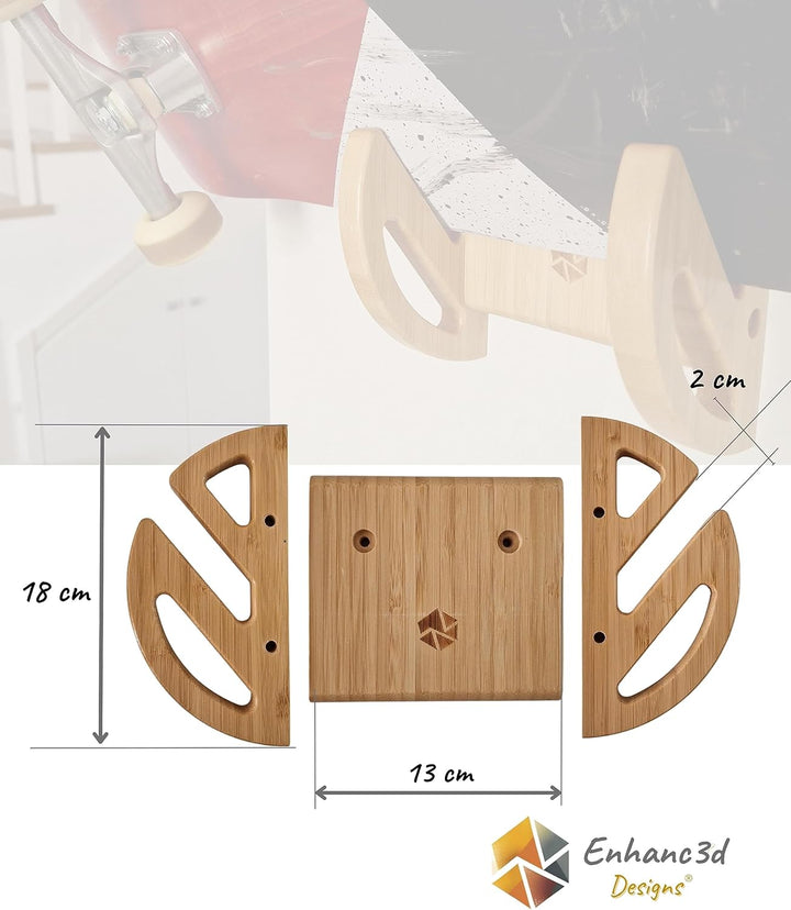 Skate-Wandhalterung aus Bambusholz, modernes und Robustes Design, Skate-Wandaufhänger, Longboard-Wan