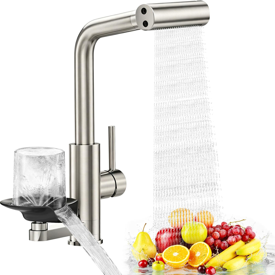 MIAOHUI Wasserhahn Küche mit Glasspüler, 4 Funktionen Armatur Küche Ausziehbar, Einhebel küchenwasse