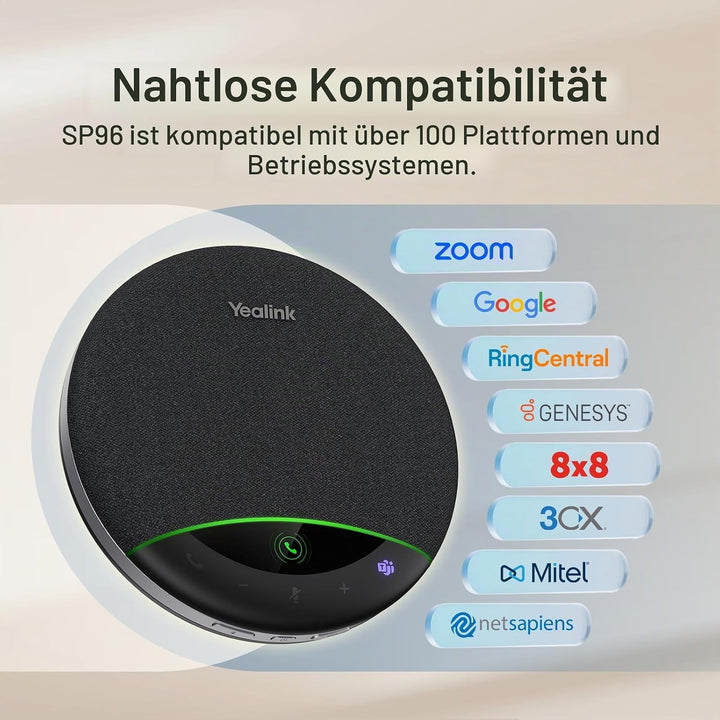 Yealink SP96 Bluetooth Konferenzlautsprecher, Tragbarer Lautsprecher mit 30 m Reichweite, 6 Mikrofon
