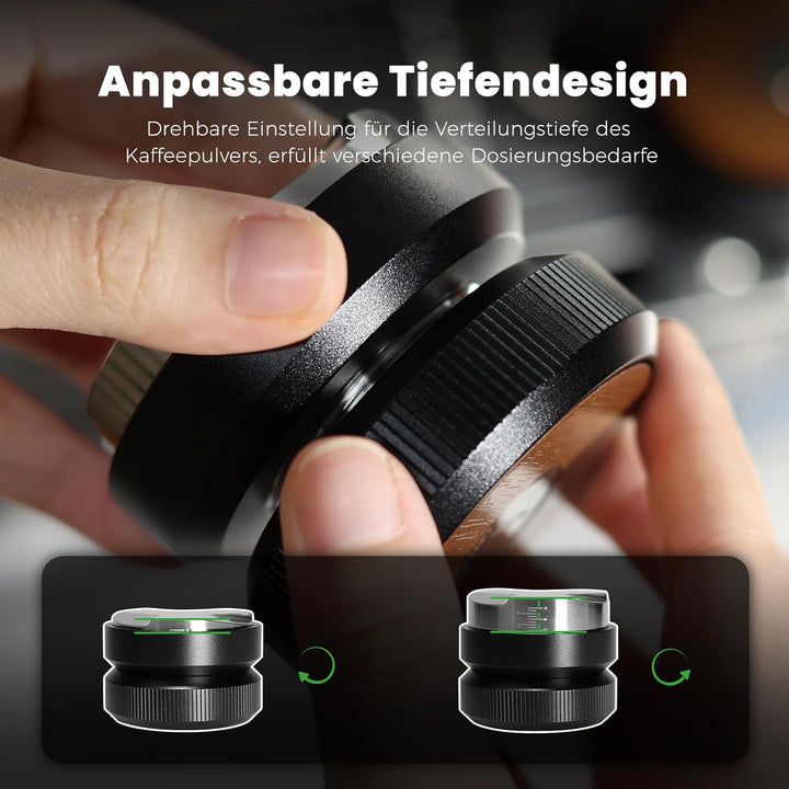 Espresso Leveler 58mm, Walnuss Oben Coffee Distributor für 58mm Siebträger, Höhenverstellbar Espress