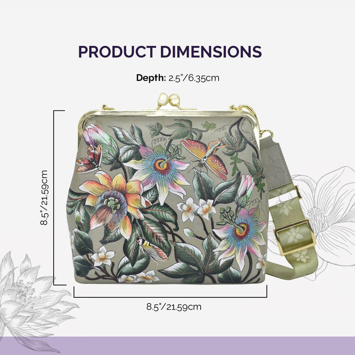 Anuschka Women's Frame Crossbody Tasche aus Echtleder, handbemalt, mittlere Grösse mit Rahmen Floral