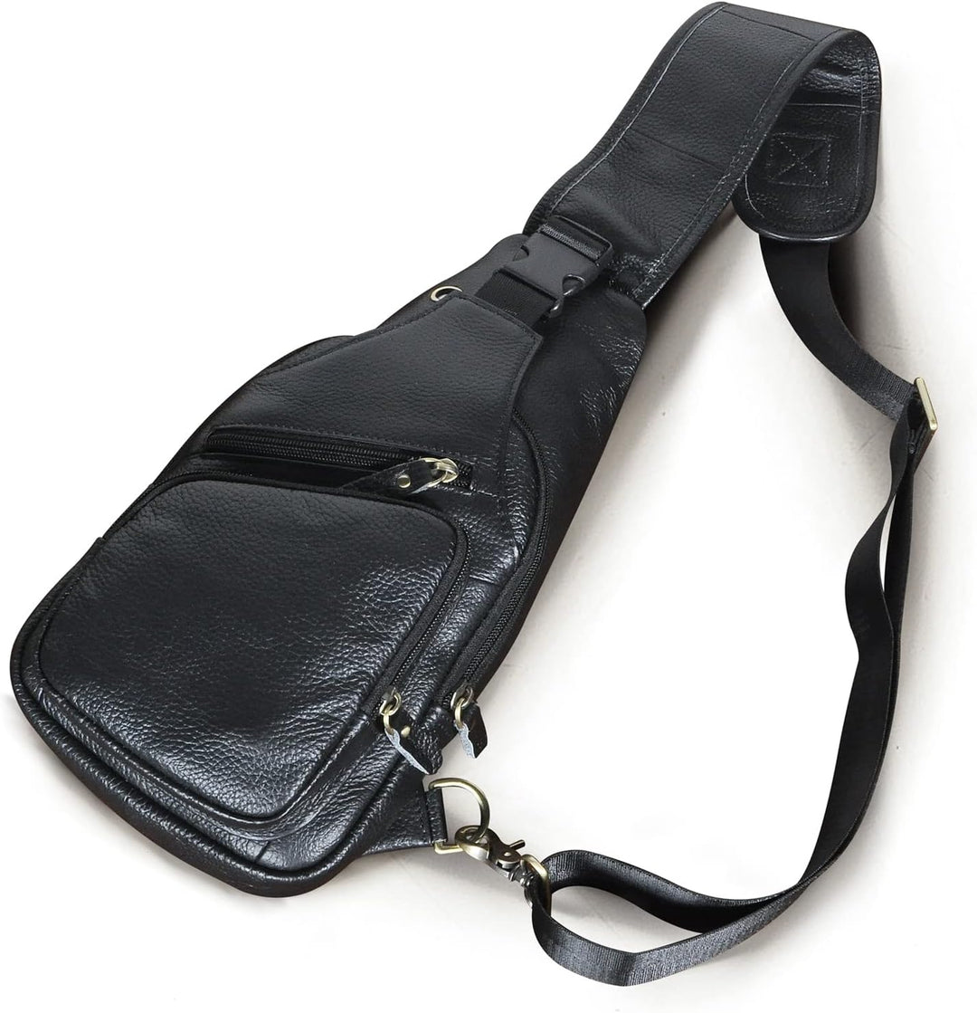 Le'aokuu Herren Echtes Leder Brusttasche Umhängetasche Sport Outdoor Messenger Bag Wanderrucksäcke（8