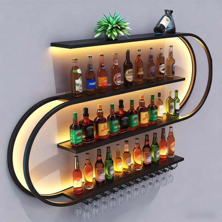 Wand montiertes Weinregal, halbrundes mehrschichtiges Weinregal mit Weinglashaken, Weinflaschen-Präs