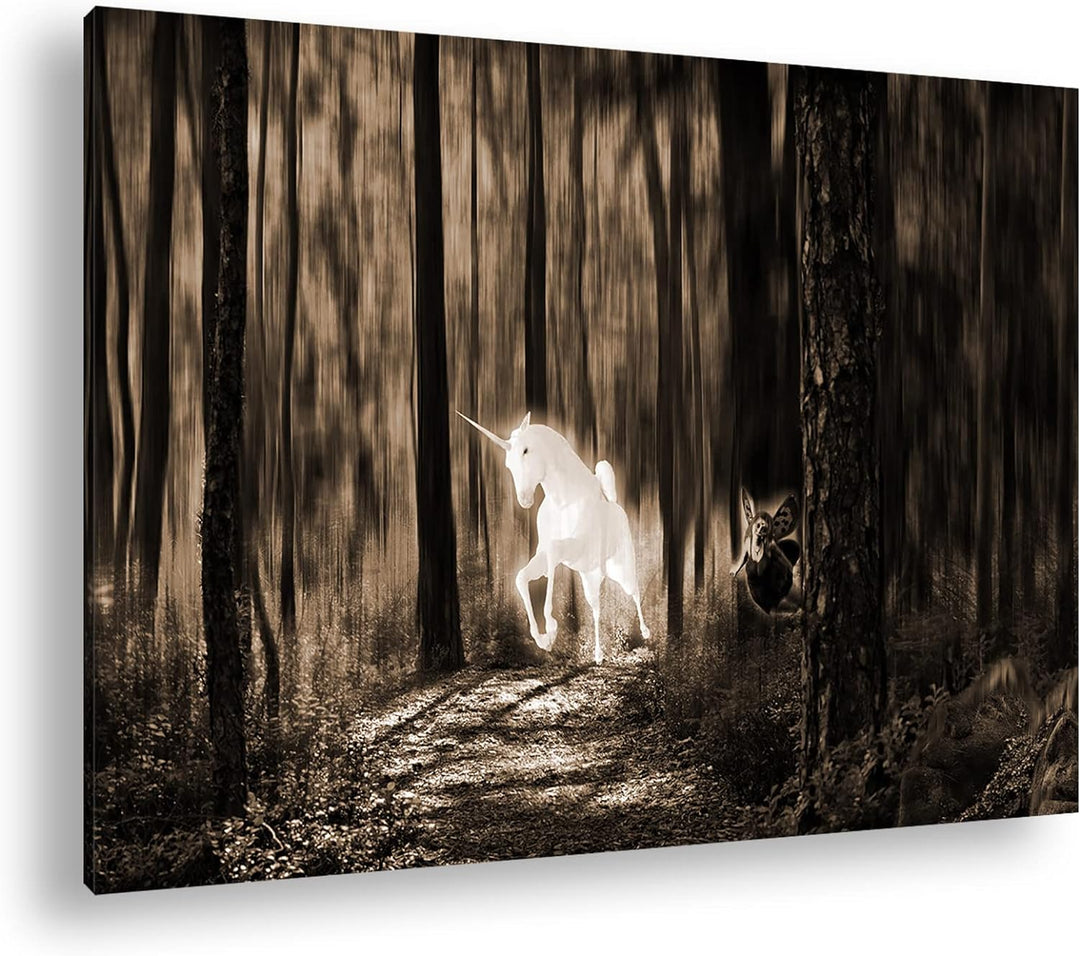 deyoli Einhorn im Elfenwald Format: 80x60 Effekt: Sepia als Leinwandbild, Motiv fertig gerahmt auf E