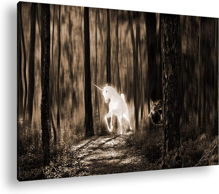 deyoli Einhorn im Elfenwald Format: 80x60 Effekt: Sepia als Leinwandbild, Motiv fertig gerahmt auf E