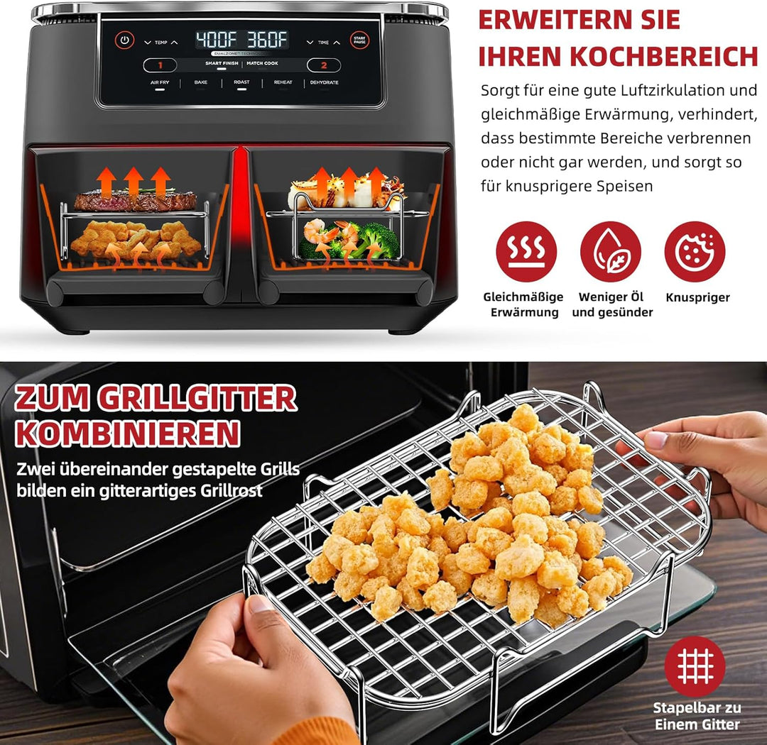 Ninja Heissluftfritteuse Zubehör, 9 Stück Airfryer Zubehör für Ninja Dual Zone AF400EU AF300EU 7,6L–