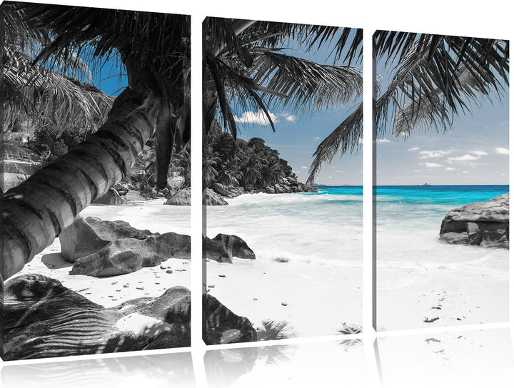 Pixxprint Palmenstrand Seychellen als Leinwandbild | Grösse: 3 Teilig (120x80) | Wandbild| Kunstdruc