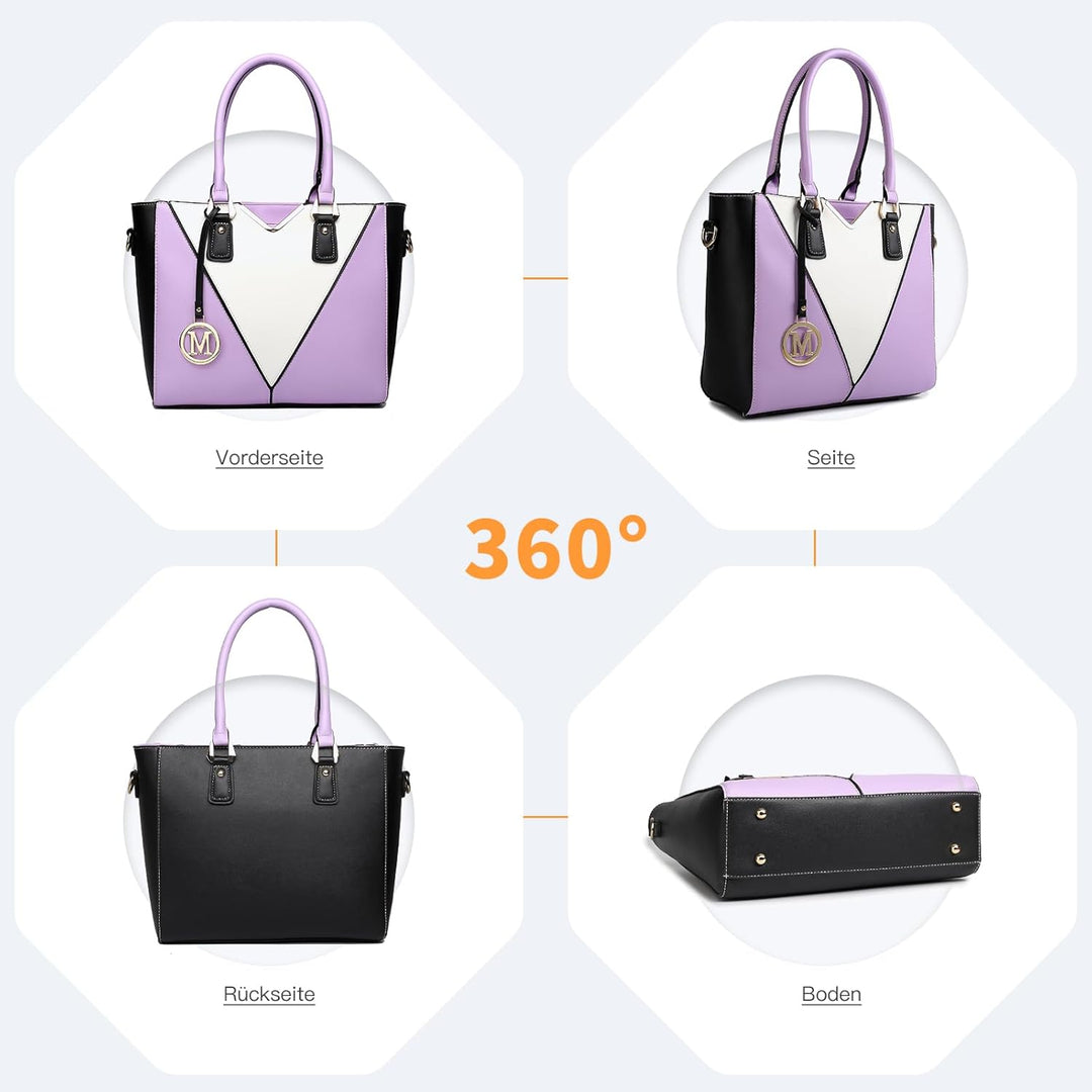 Miss Lulu Pu Ledertasche Damen Schultertasche Handtasche Lila, Lila