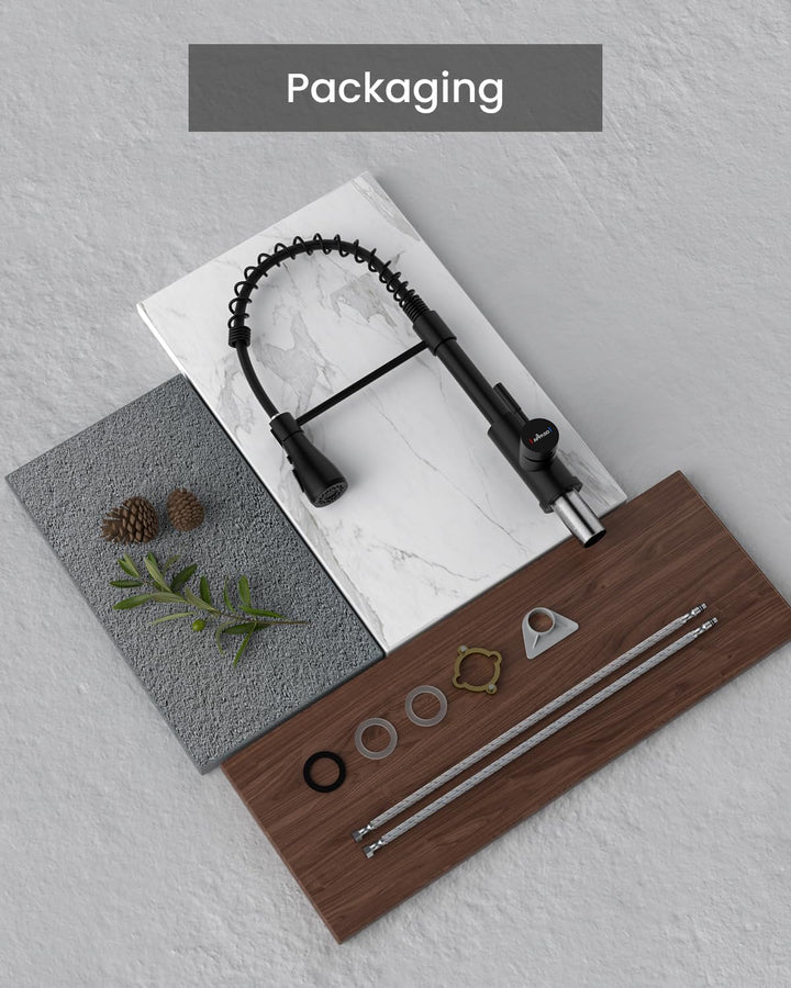 APPASO Wasserhahn Küche Schwarz, Hochdruck Mischbatterie mit 3 Strahlarten, 360° Drehbar Spültischar