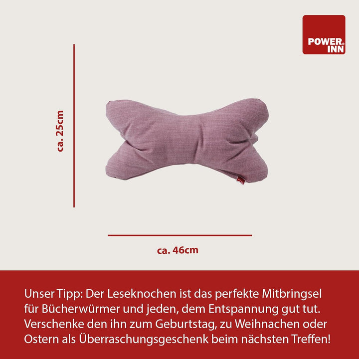 POWER INN Leseknochen de Luxe ca. 46x25cm | Nackenkissen als Buchstütze und Lesekissen | 30°C waschb