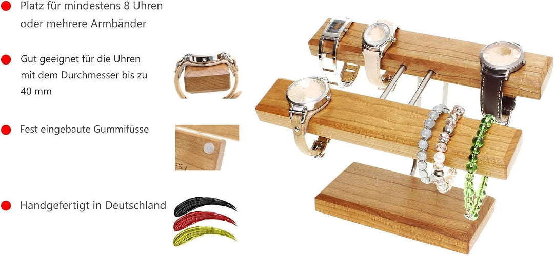 Armband und Uhrenständer bis zu 8Uhren, Kirschbaum Massivholz, Made in Germany 20 cm Breit