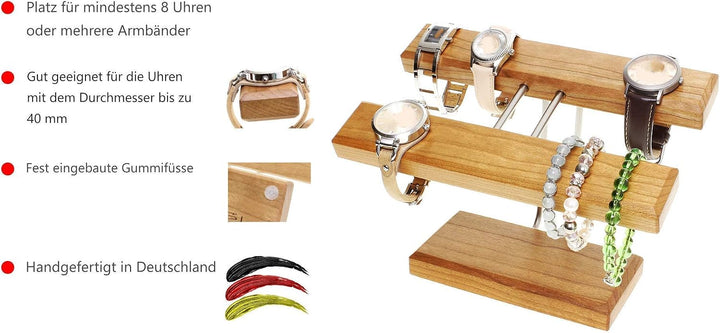 Armband und Uhrenständer bis zu 8Uhren, Kirschbaum Massivholz, Made in Germany 20 cm Breit