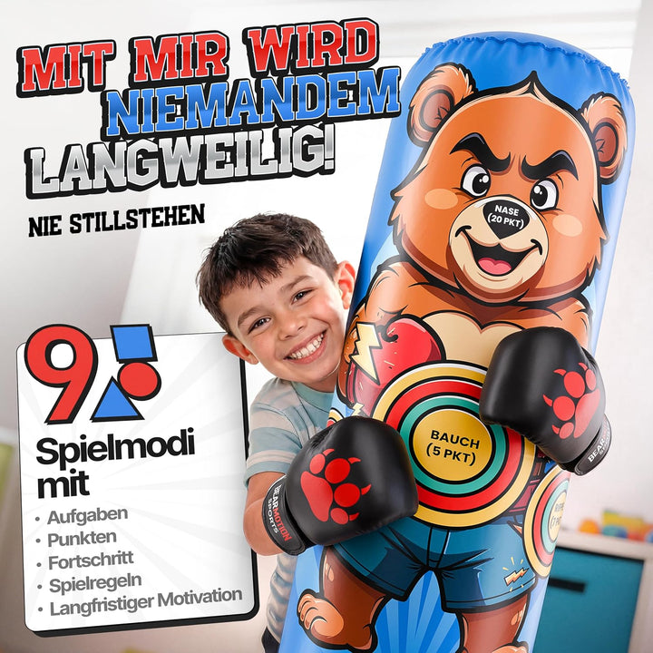 BearMotion Boxsack Kinder Stehend Kinderboxsack Set Aufblasbar ab 3 Jahren, Kinderboxsack