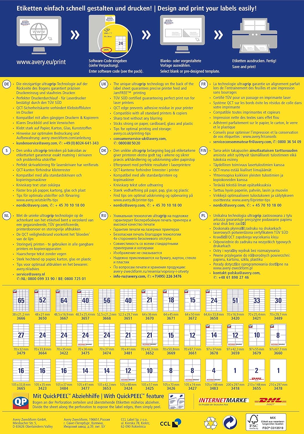 AVERY Zweckform 3679 Adressaufkleber (1.000 Klebeetiketten, 97x55mm auf A4, Papier matt, individuell