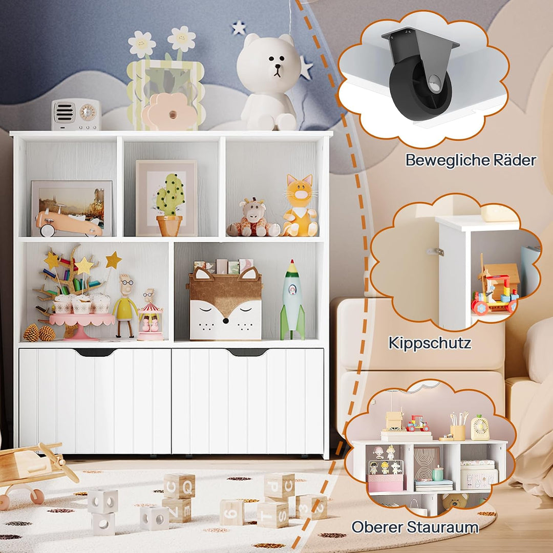 HOOBRO Kinderregal, Spielzeugregl, Bücherregal für Kinder EWT88CW01 | Spielzeugaufbewahrung, 2 separ
