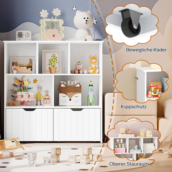 HOOBRO Kinderregal, Spielzeugregl, Bücherregal für Kinder EWT88CW01 | Spielzeugaufbewahrung, 2 separ
